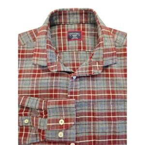 Untuckit Cabero Long Sleeve Button Up Flannel Shirt Mens M Grey Red Plaid